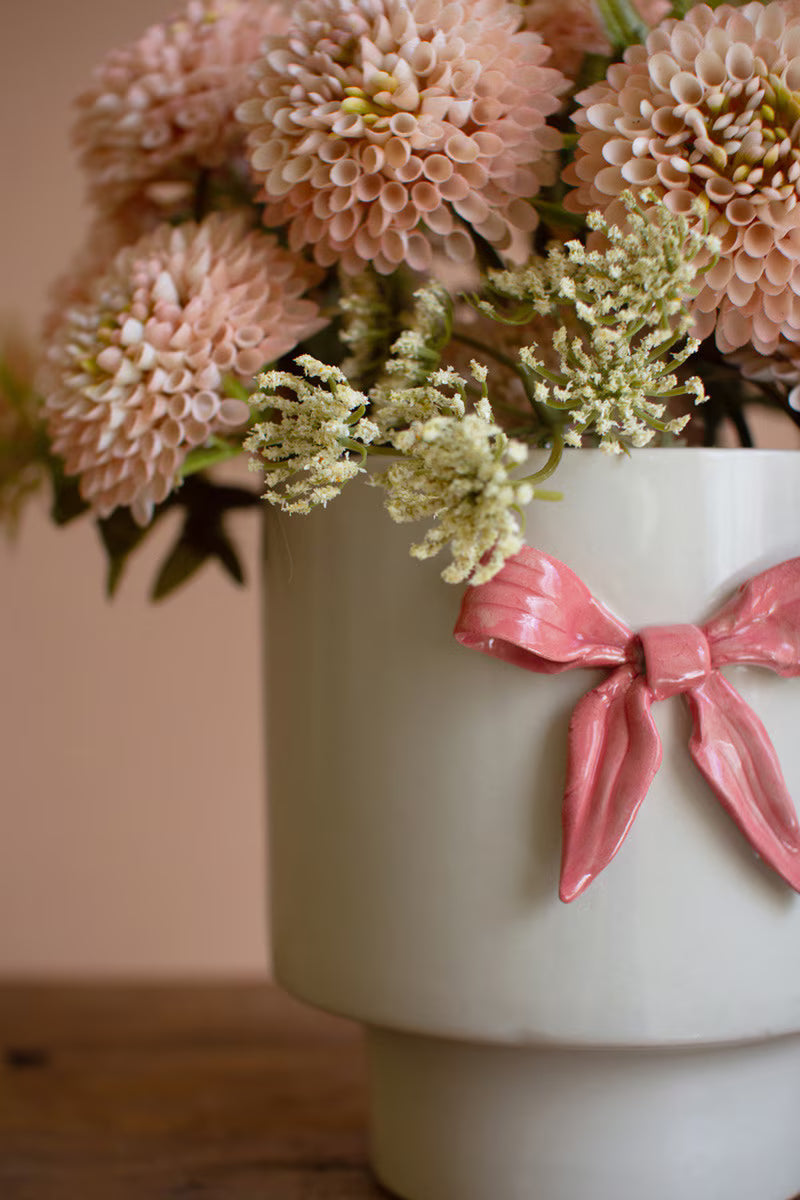 Ceramic Flower Pot With Pink Bow (Min 2) By Kalalou