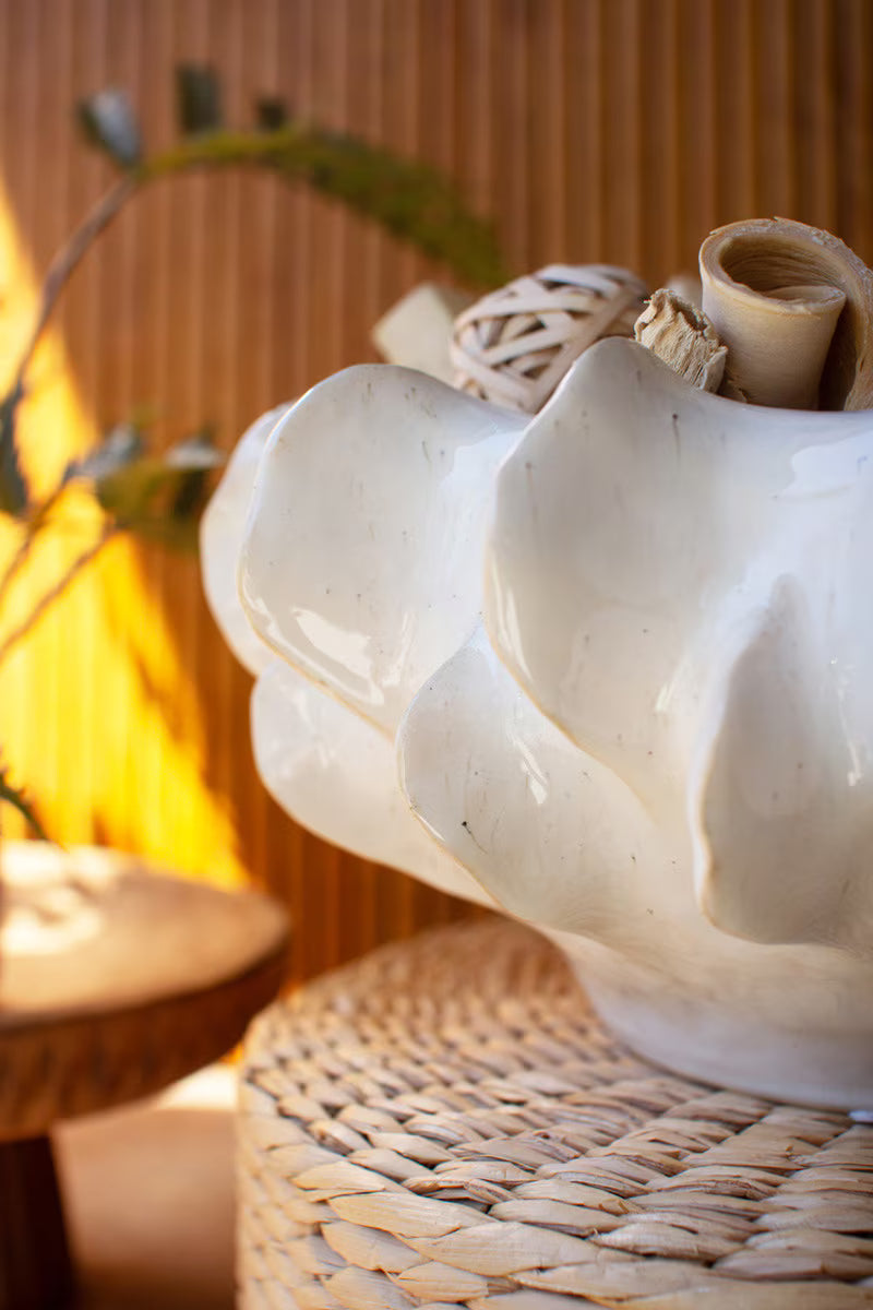 Organic White Ceramic Compote By Kalalou