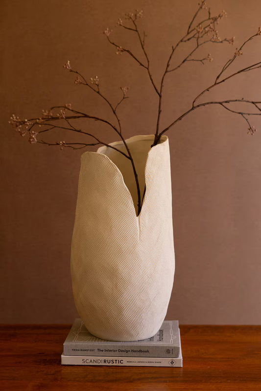 Tall White Textured Flower Vase - Large By Kalalou