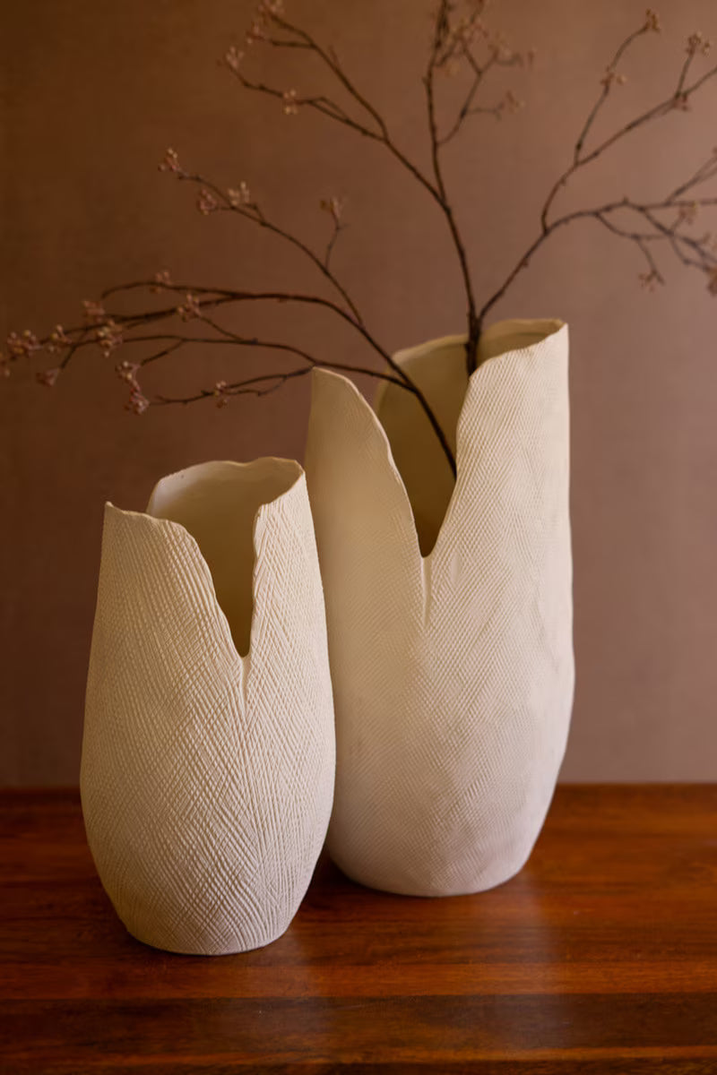 Tall White Textured Flower Vase - Large By Kalalou