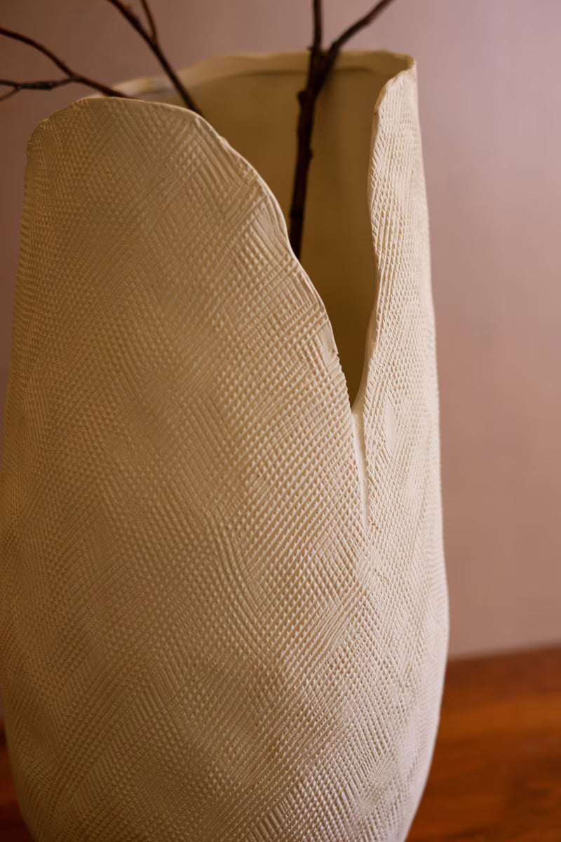 Tall White Textured Flower Vase - Large By Kalalou