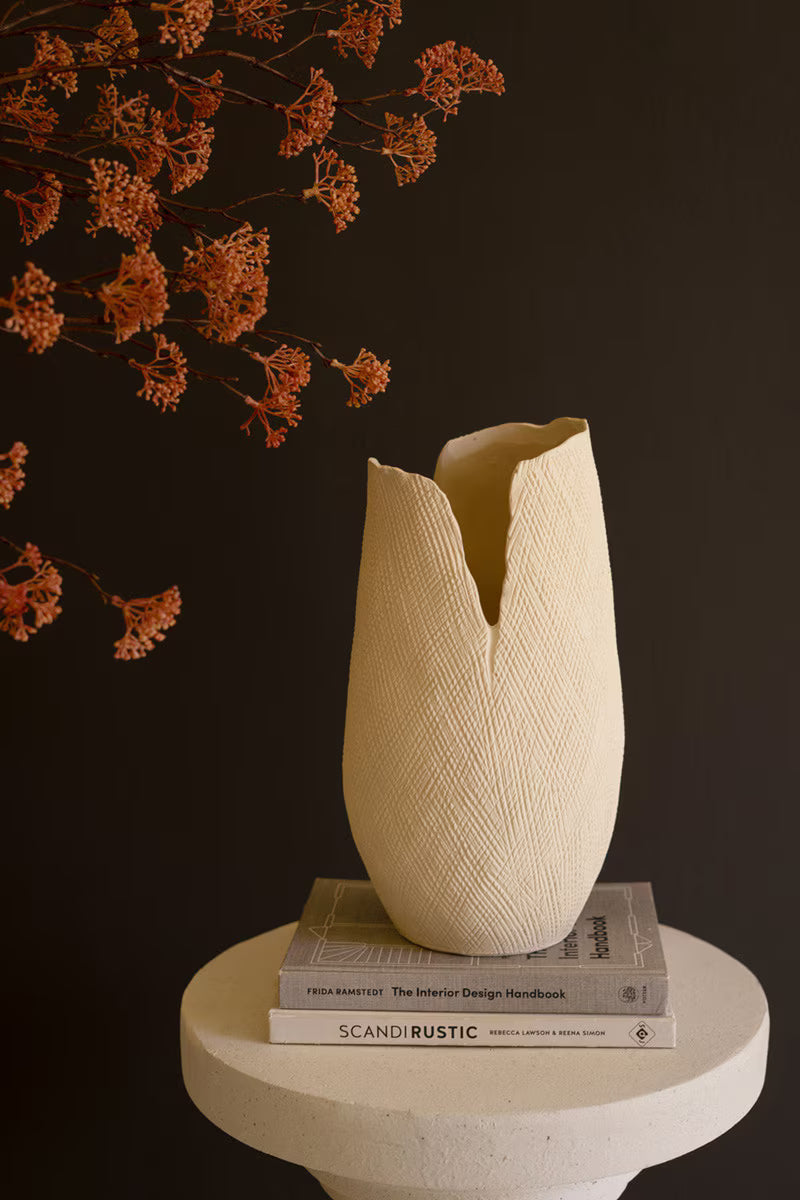 Tall White Textured Flower Vase - Large