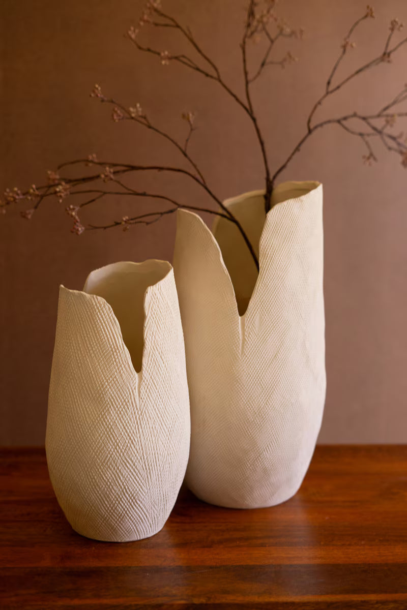 Tall White Textured Flower Vase - Small By Kalalou