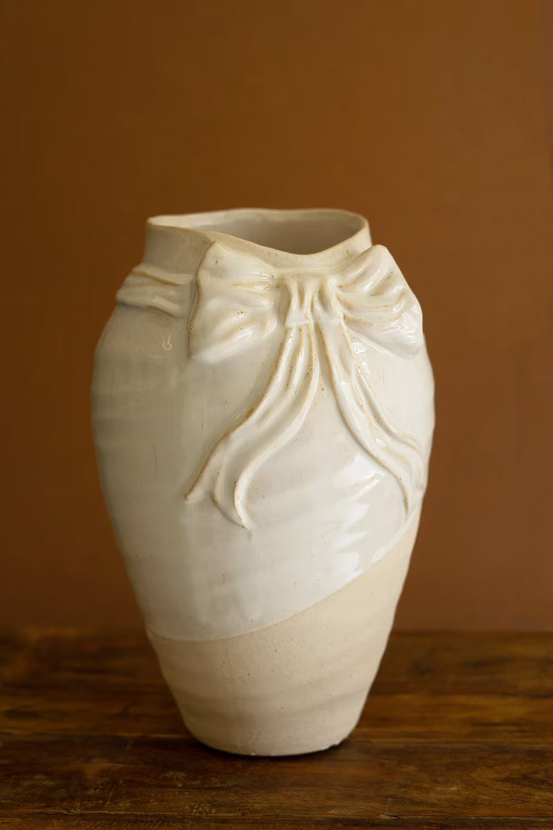 White Ceramic Vase with Bow - Thumbnail 3