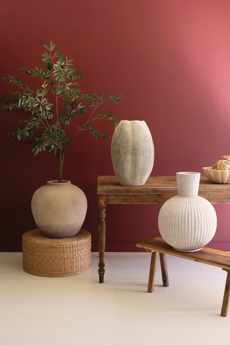 Tall Stone Composite Fluted Bulb Vase By Kalalou