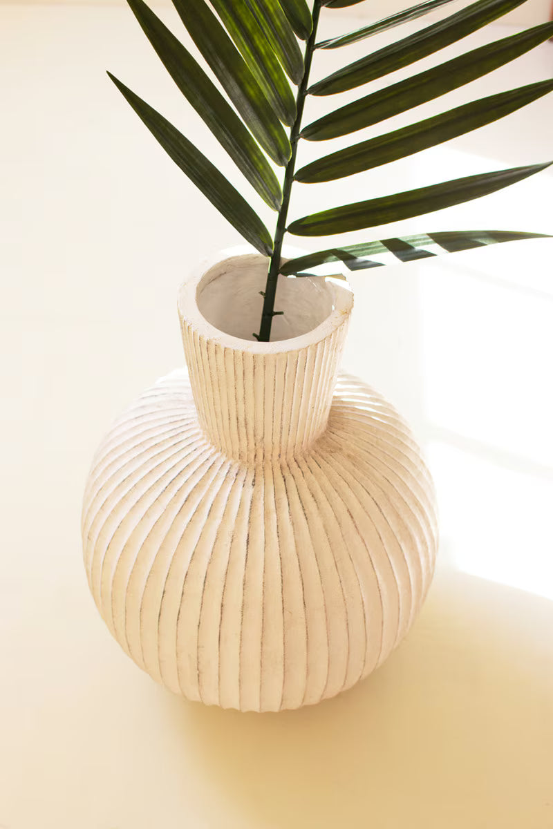 Tall Stone Composite Fluted Bulb Vase By Kalalou