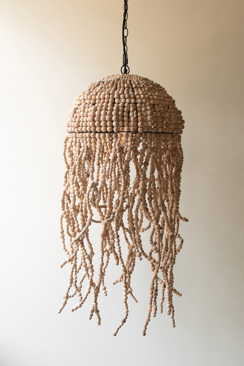 Wooden Bead Jellyfish Pendant Light By Kalalou