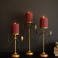 Set Of Three Antique Brass Pillar Candle Stands -Bow Detail By Kalalou