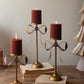Set Of Three Antique Brass Pillar Candle Stands -Bow Detail By Kalalou