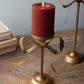 Set Of Three Antique Brass Pillar Candle Stands -Bow Detail By Kalalou