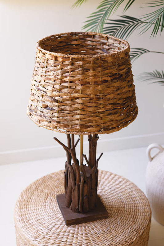 Driftwood Table Lamp With Woven Seagrass Shade By Kalalou