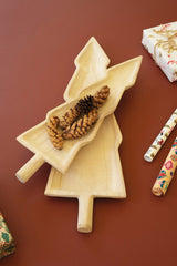 Set Of Two Carved Wooden Christmas Tree Platters By Kalalou