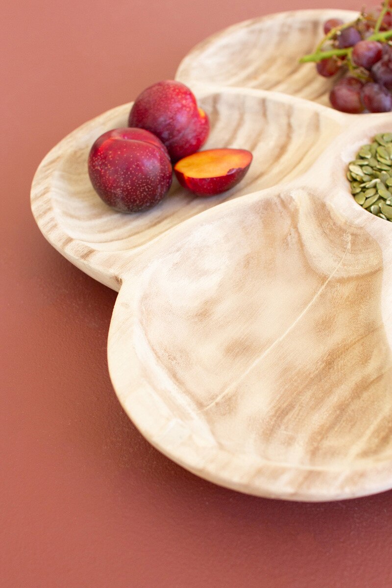 Set Of Two Carved Wood Flower Petal Platters (Min 2) By Kalalou | Trays | Modishstore - 3