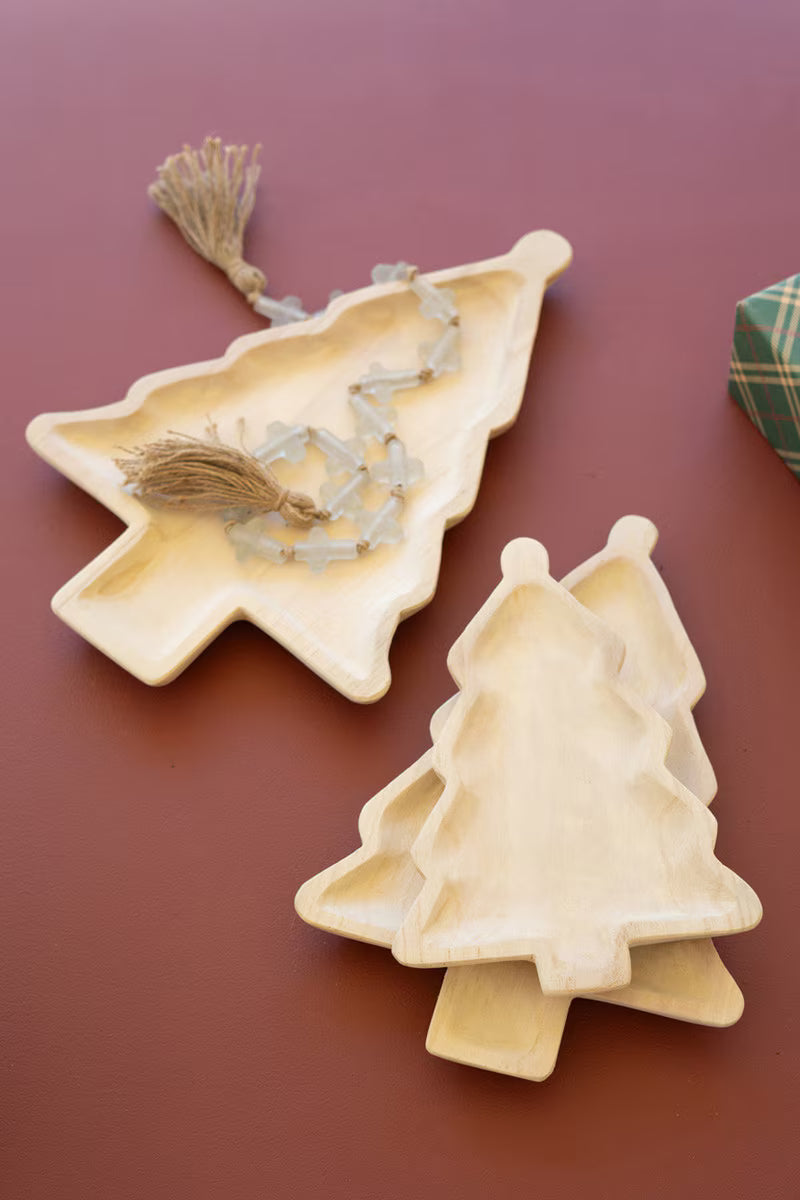 Set Of Three Carved Wood Christmas Tree Platters - Thumbnail 2