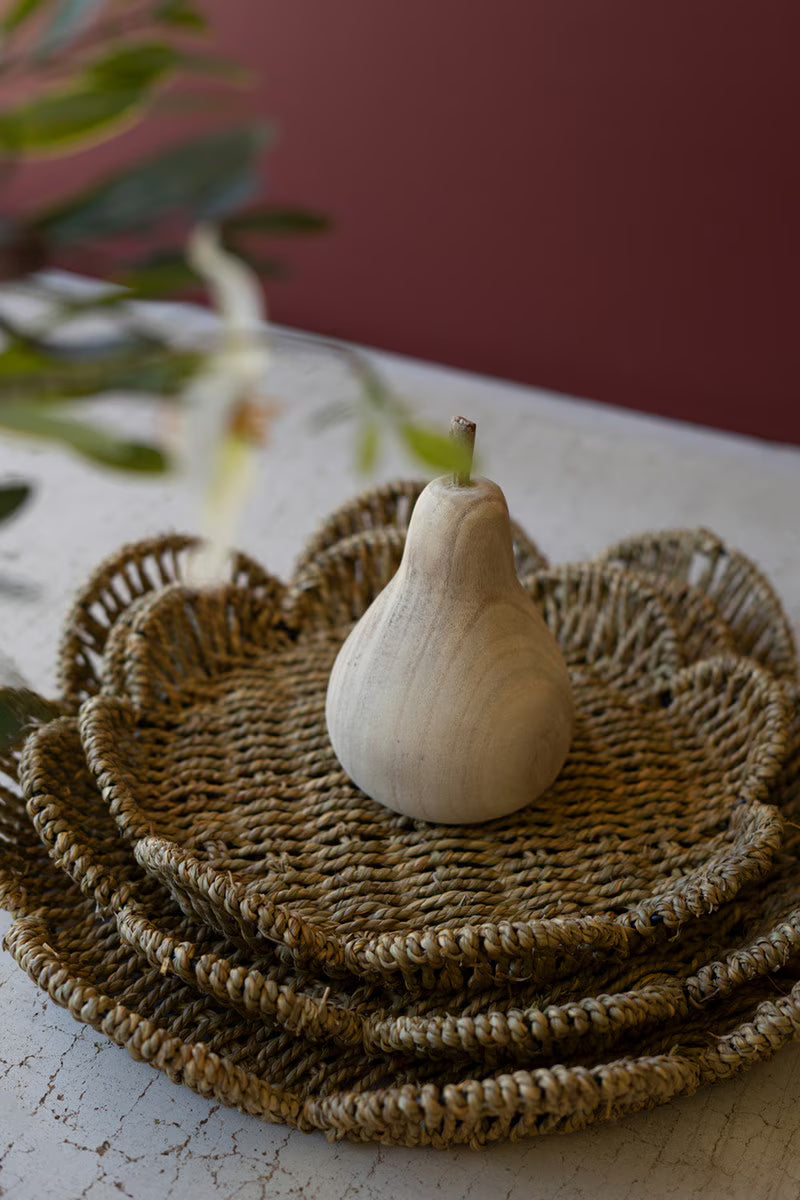 Set Of Three Flower Shaped Woven Seagrass Trays (Min 2) By Kalalou