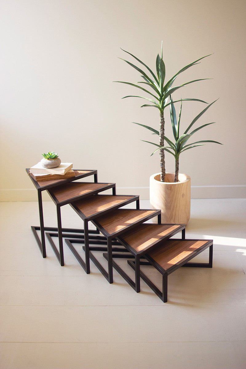 Metal And Wood Triangle Risers By Kalalou | Side Tables | Modishstore - 8