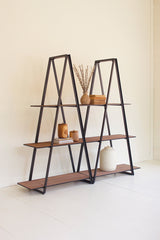 Double Angle Iron And Wood Three Tiered Shelving Unit By Kalalou