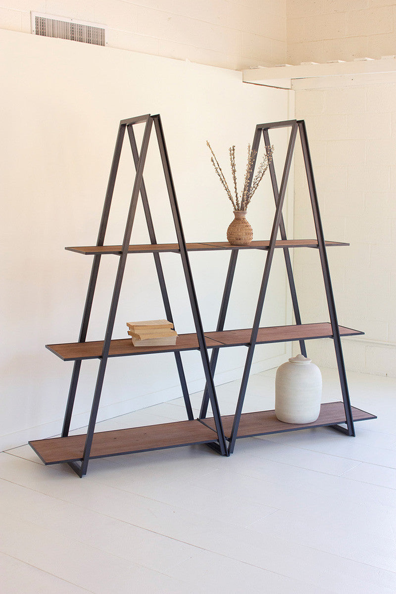 Double Angle Iron And Wood Three Tiered Shelving Unit By Kalalou | Shelves & Shelving Units | Modishstore - 2