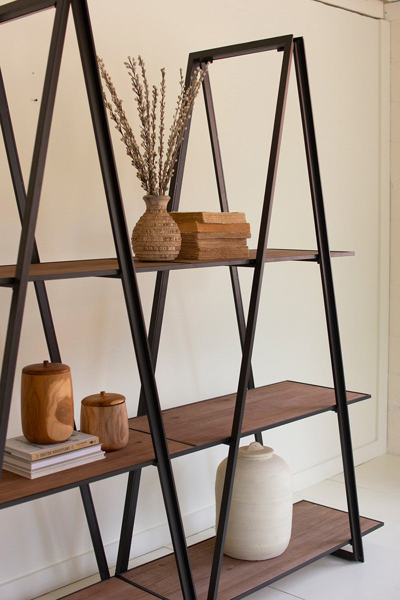 Double Angle Iron And Wood Three Tiered Shelving Unit By Kalalou | Shelves & Shelving Units | Modishstore - 3
