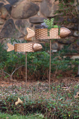 Metal Fish Planter Yard Stakes Copper Finish Set Of 2 By Kalalou
