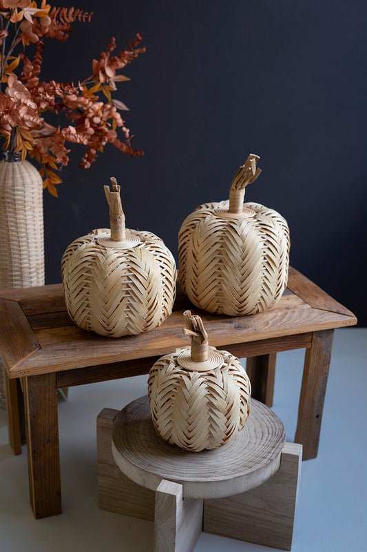 Woven Rattan Pumpkins Set Of 3 By Kalalou | Ornaments | Modishstore