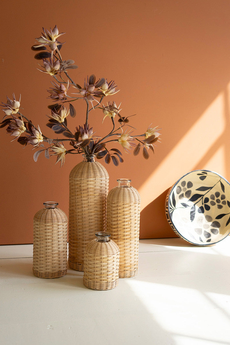 Rattan Wrapped Glass Vases Set Of 4 By Kalalou | Vases | Modishstore