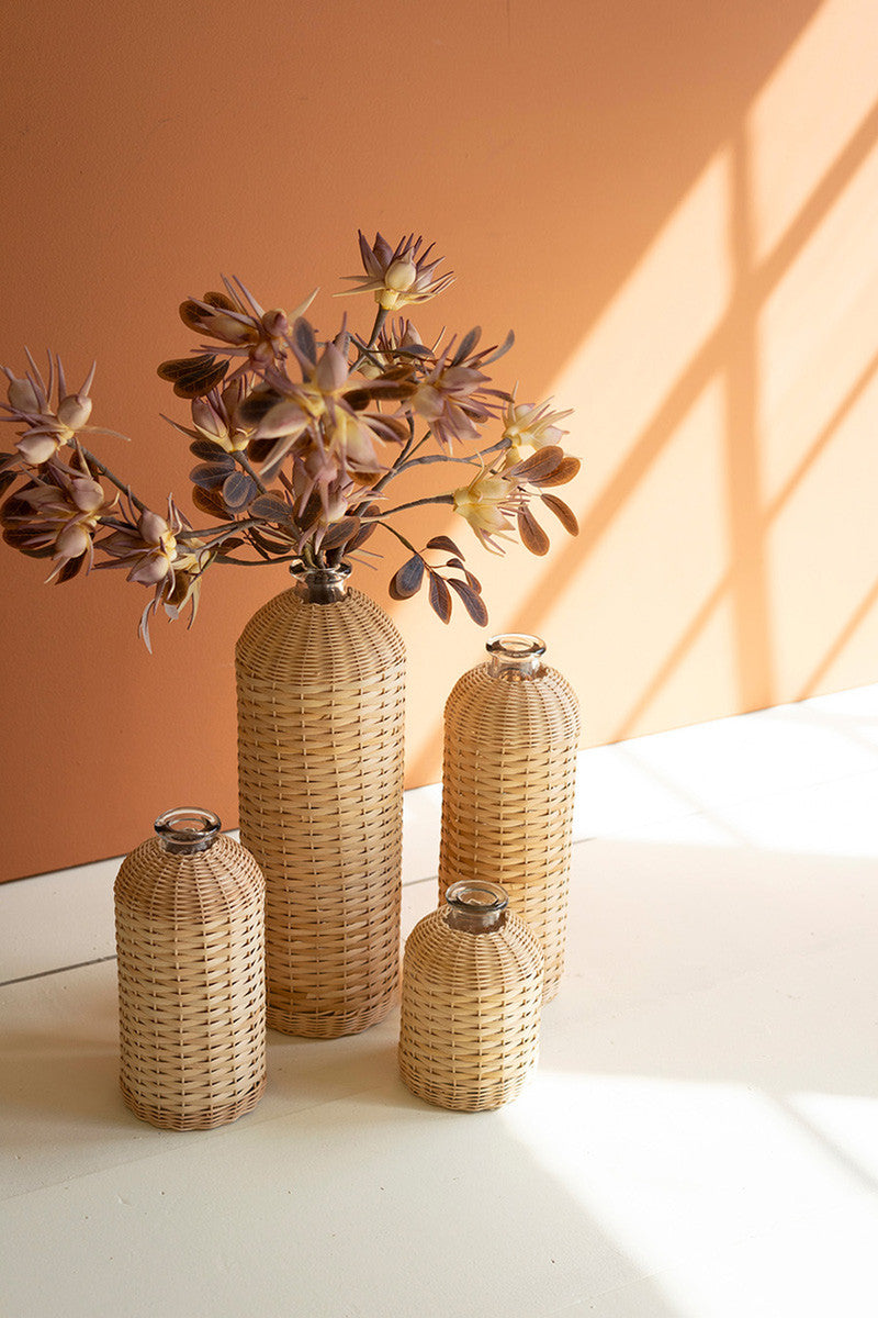 Rattan Wrapped Glass Vases Set Of 4 By Kalalou | Vases | Modishstore - 3
