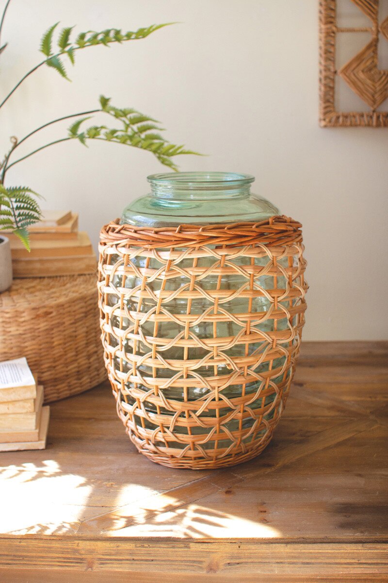 Kalalou Willow Wrapped Glass Vessel