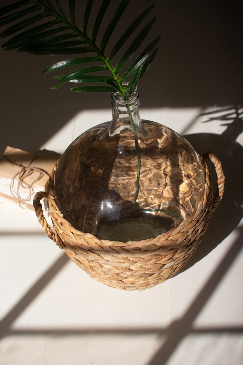 Water Hyacinth Wrapped Glass Wine Damigiana - Thumbnail 2