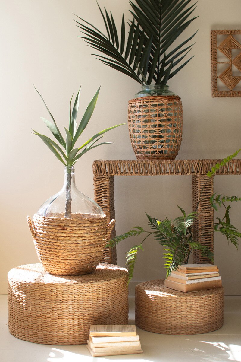 Water Hyacinth Wrapped Glass Wine Damigiana - Thumbnail 5