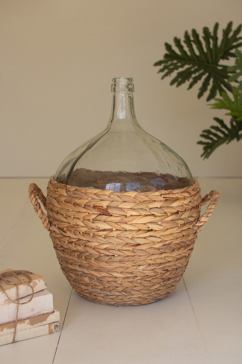 Water Hyacinth Wrapped Glass Wine Damigiana By Kalalou