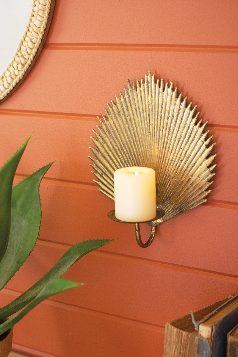 Antique Brass Palm Leaf Candle Sconce (Min 2) By Kalalou | Wall Decor | Modishstore