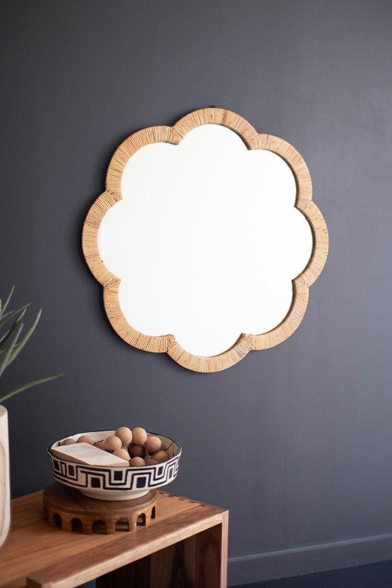 M●良品☞Modish Gallery☜リプロダクトウォールミラー Woven Cane Flower Shaped Framed Mirror By Kalalou – Modish Store