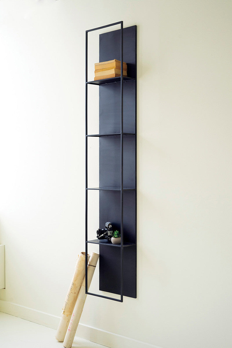 Tall Black Metal Wall Hanging With Four Shelves By Kalalou | Wall Shelf | Modishstore