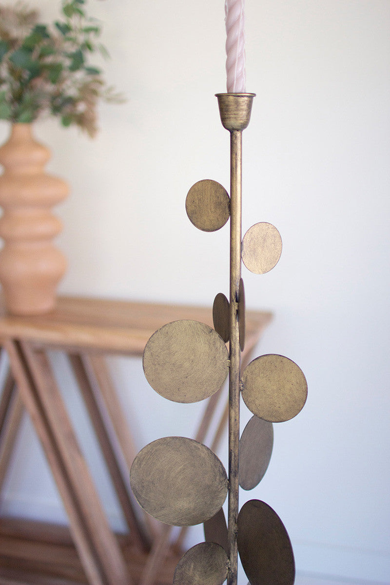 Antique Brass Candle Holders With Round Discs Detail Set Of 2 By Kalalou | Sculptures | Modishstore - 2