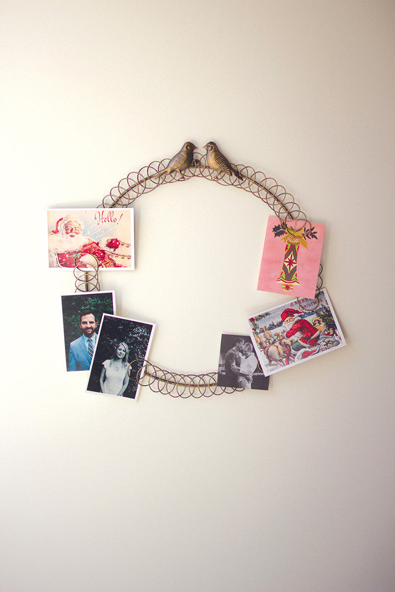 Metal Christmas Card Wreath With Two Birds (Min 2) By Kalalou | Wall Decor | Modishstore