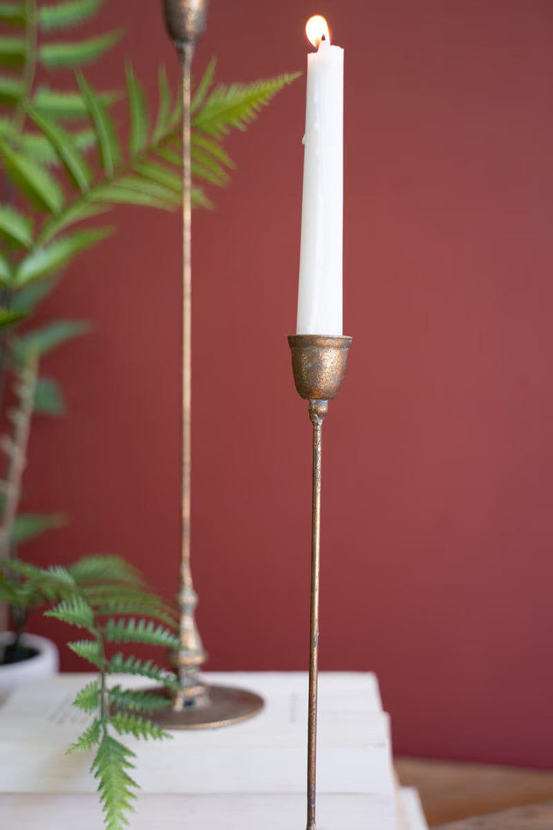 Set Of Two Tall Antique Brass Taper Candle Holder (Min 2) By Kalalou