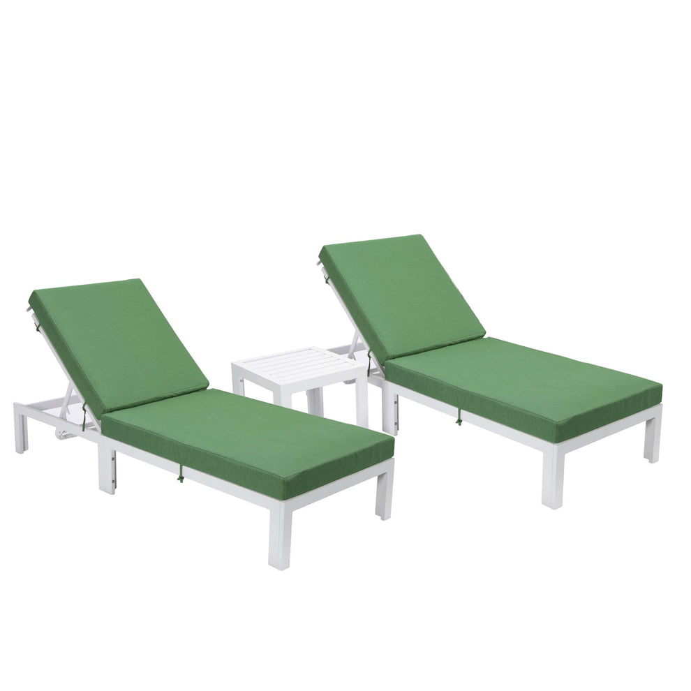 LeisureMod Chelsea Modern Outdoor White Chaise Lounge Chair Set of 2 With Side Table & Cushions | Outdoor Chaise Lounges | Modishstore - 3