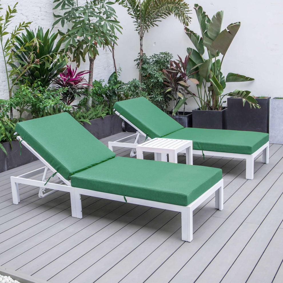 LeisureMod Chelsea Modern Outdoor White Chaise Lounge Chair Set of 2 With Side Table & Cushions | Outdoor Chaise Lounges | Modishstore - 5