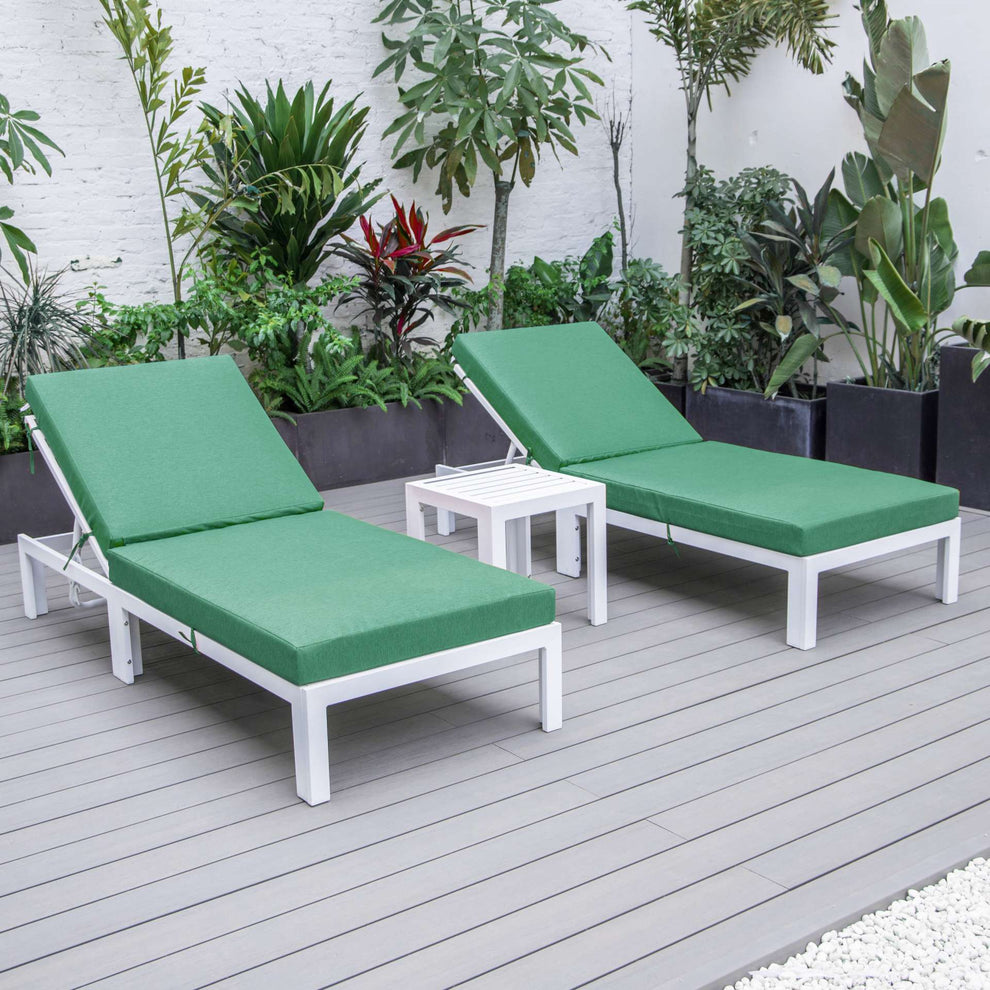 LeisureMod Chelsea Modern Outdoor White Chaise Lounge Chair Set of 2 With Side Table & Cushions | Outdoor Chaise Lounges | Modishstore - 6