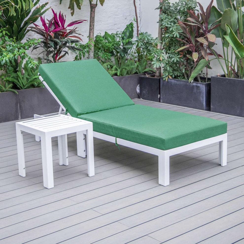 LeisureMod Chelsea Modern Outdoor White Chaise Lounge Chair With Side Table & Cushions | Outdoor Chaise Lounges | Modishstore - 2