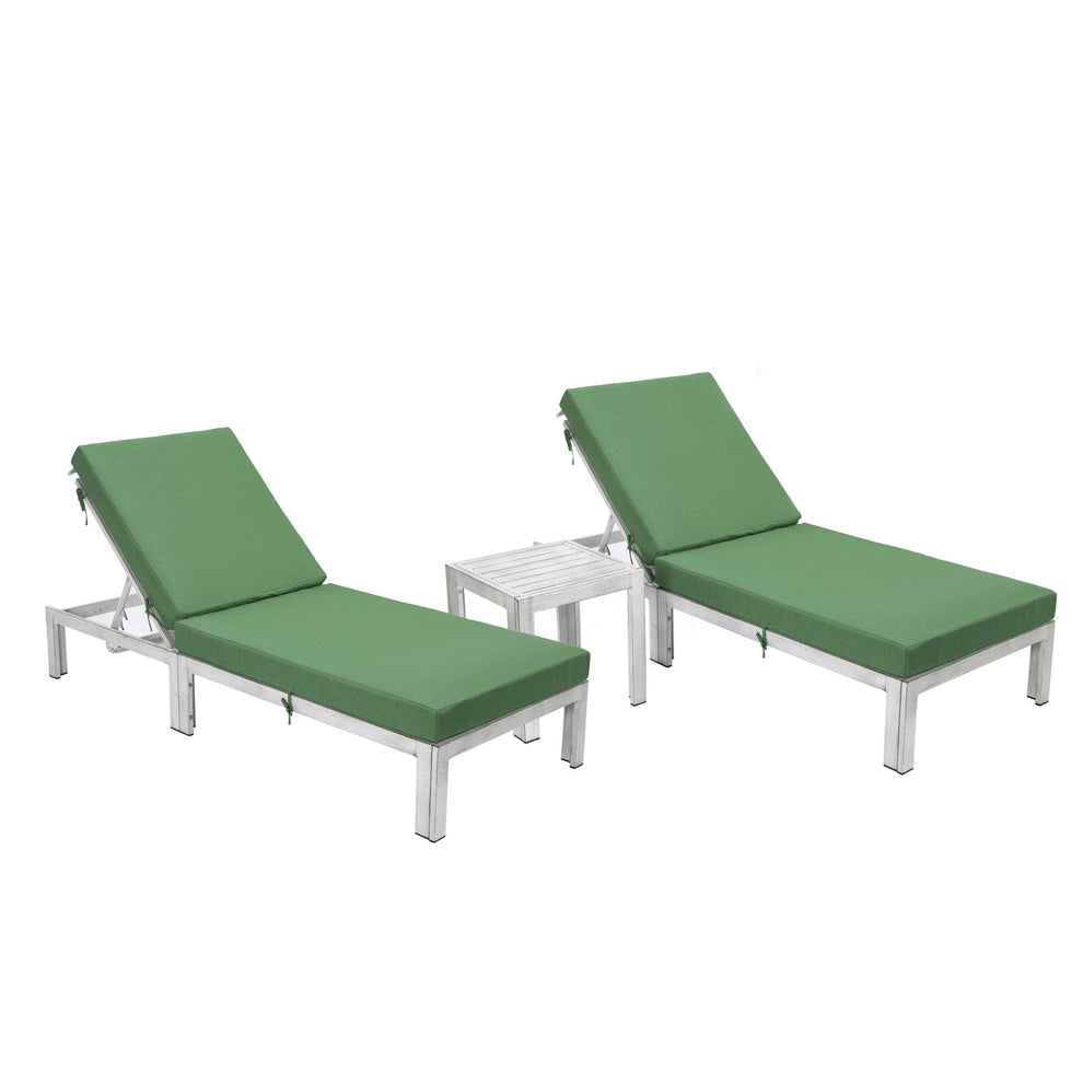 LeisureMod Chelsea Modern Outdoor Weathered Grey Chaise Lounge Chair Set of 2 With Side Table & Cushions | Outdoor Chaise Lounges | Modishstore - 2