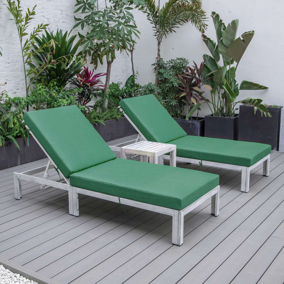 LeisureMod Chelsea Modern Outdoor Weathered Grey Chaise Lounge Chair Set of 2 With Side Table & Cushions | Outdoor Chaise Lounges | Modishstore