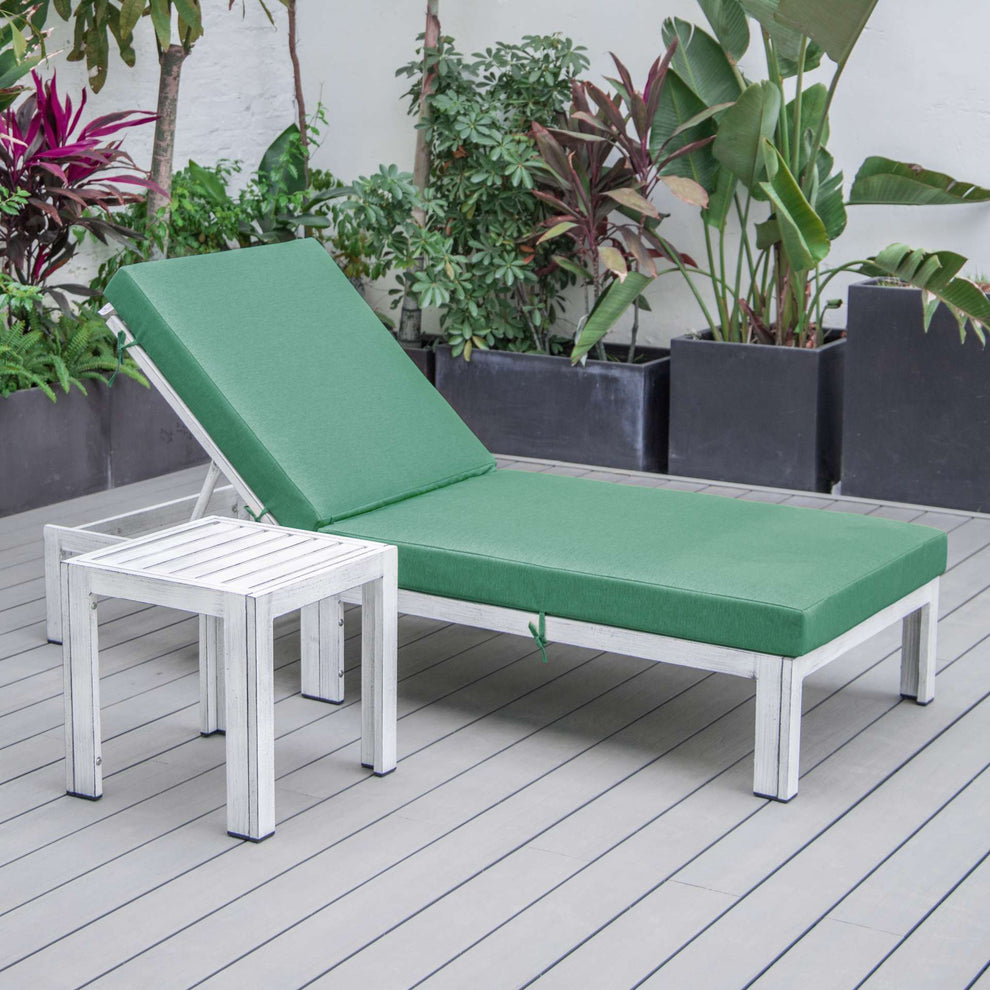 LeisureMod Chelsea Modern Outdoor White Chaise Lounge Chair With Side Table & Cushions | Outdoor Chaise Lounges | Modishstore