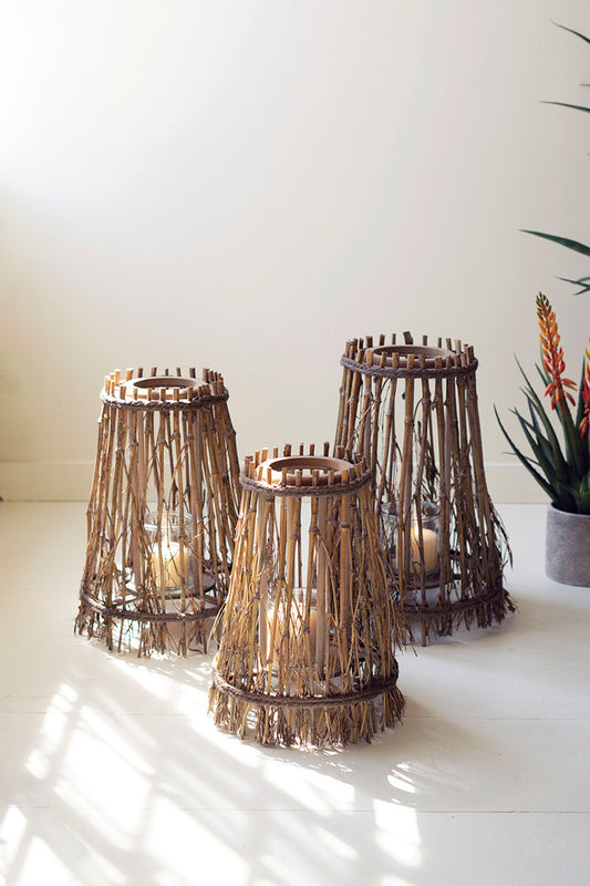 Natural Bamboo And Wood Lanterns Set Of 3 By Kalalou | Lanterns | Modishstore