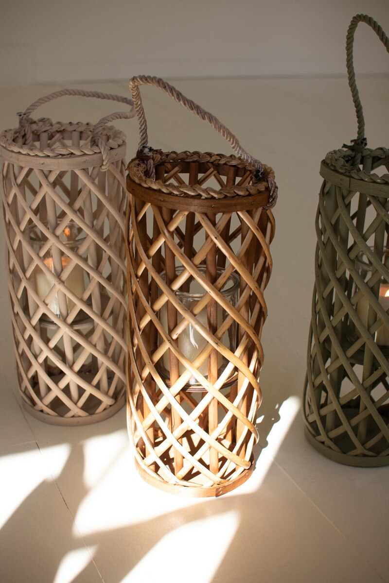 Set Of Three Short Willow Lanterns With Glass Inserts - Thumbnail 4