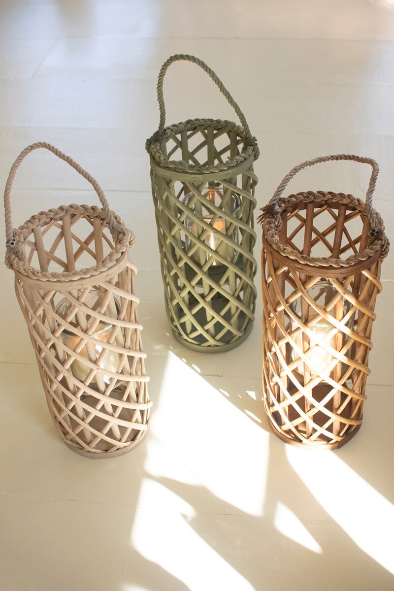 Set Of Three Short Willow Lanterns With Glass Inserts - Thumbnail 2