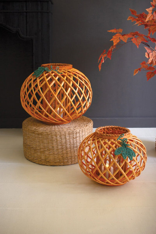 Set Of Two Willow Pumpkin Lanterns By Kalalou