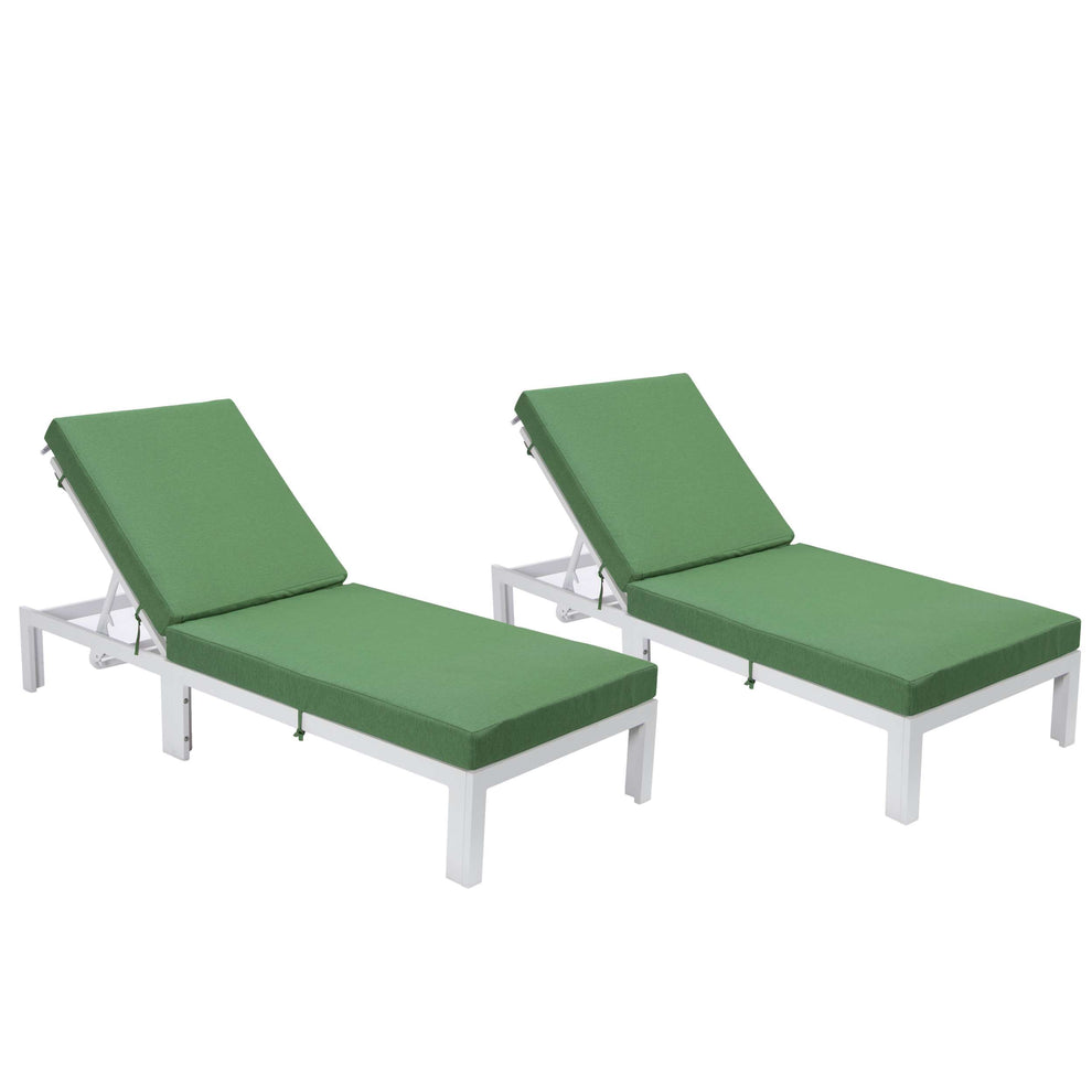 LeisureMod Chelsea Modern Outdoor White Chaise Lounge Chair With Cushions Set of 2 | Outdoor Chaise Lounges | Modishstore - 2