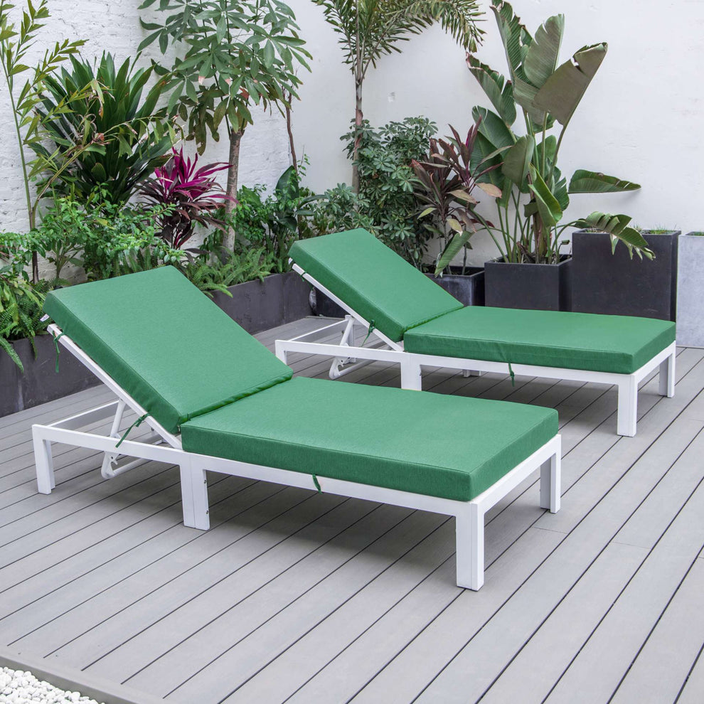 LeisureMod Chelsea Modern Outdoor White Chaise Lounge Chair With Cushions Set of 2 | Outdoor Chaise Lounges | Modishstore - 3